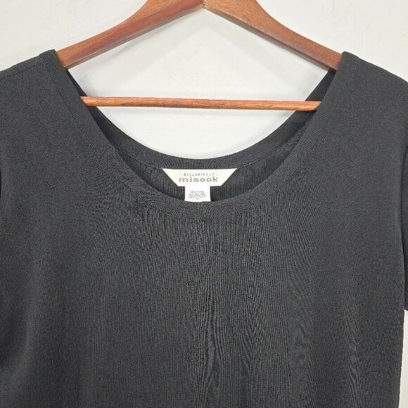 Exclusively Misook Midi Dress M Black Knit W/Side Slit Short Sleeve Minimalist - Picture 6 of 13